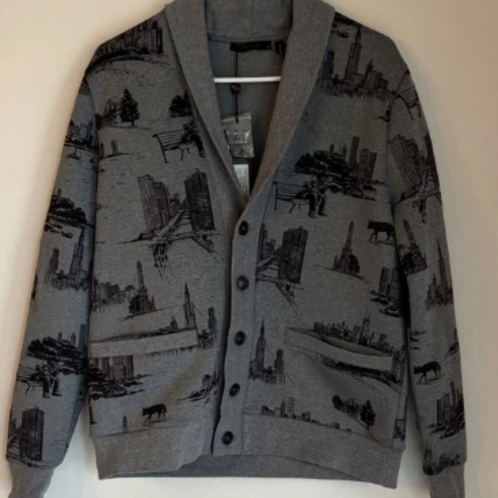 Greyson City of Wolves shawl cardigan gray black men golf preppy sweater SM NWT